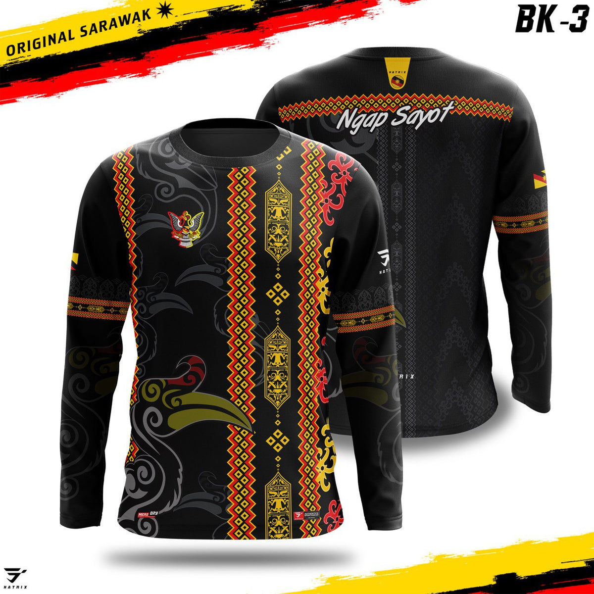 HATRIX Original Sarawak BK-3 roundneck long sleeve jersey front and back