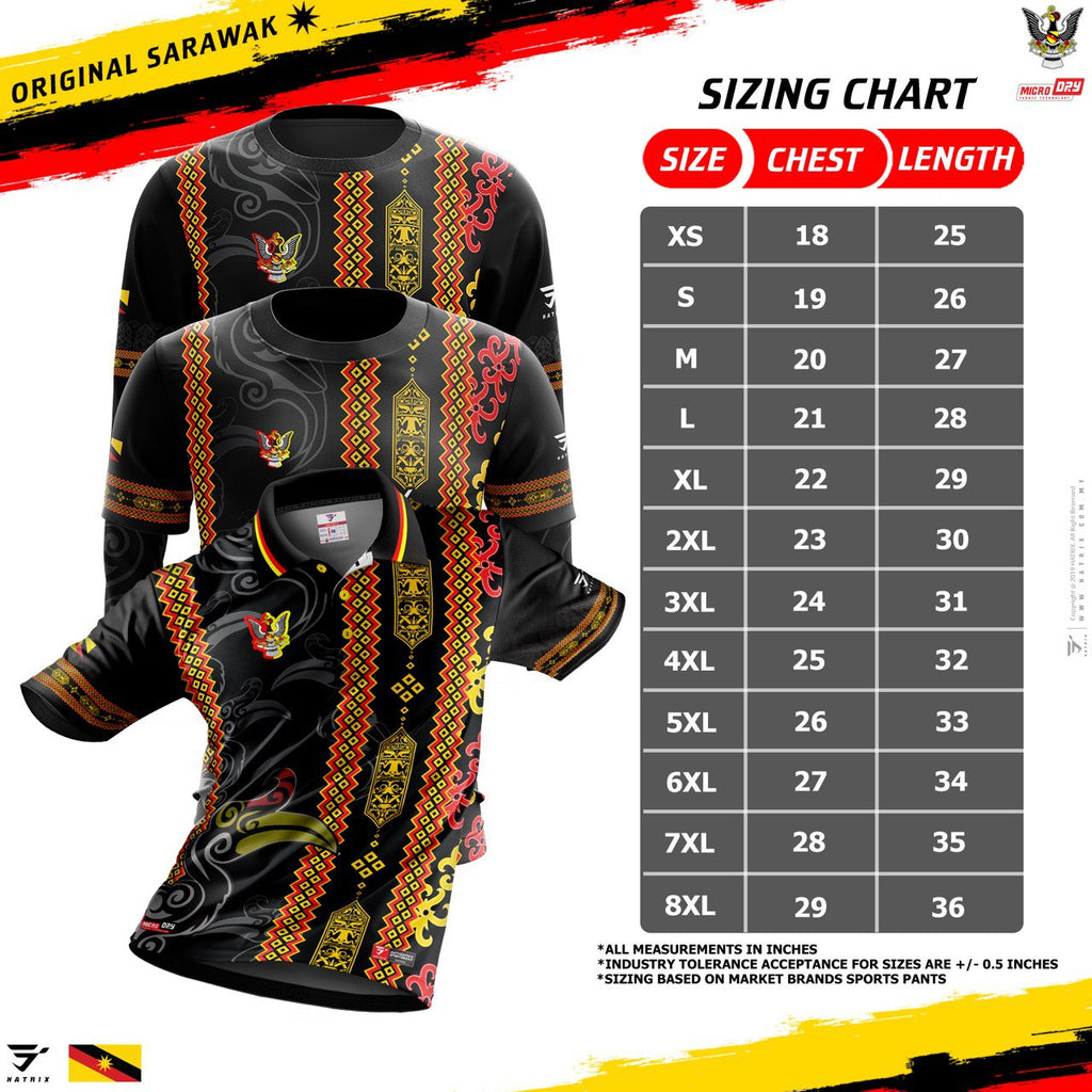 HATRIX Original Sarawak size chart XS to 8XL