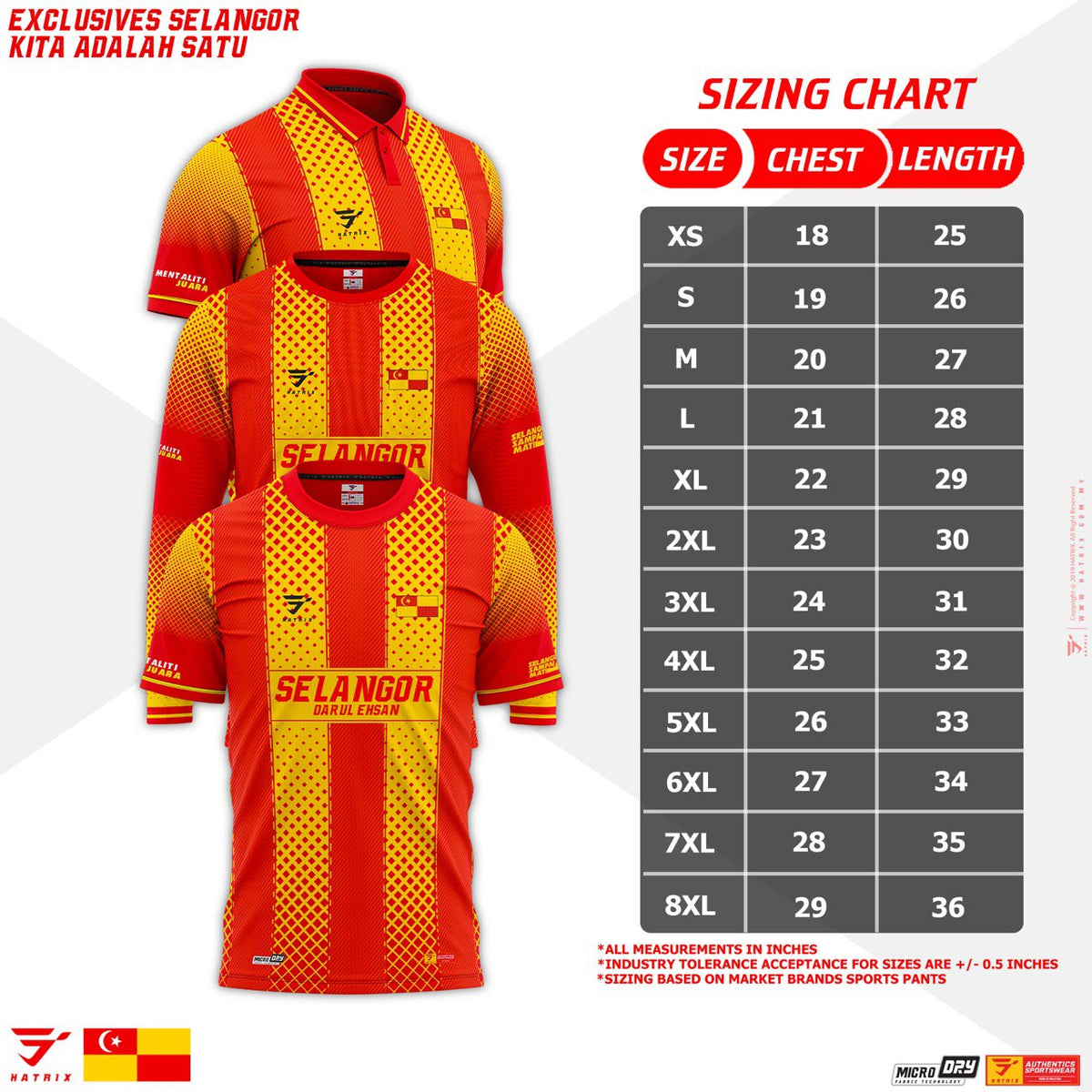 HATRIX Selangor Kita Adalah Satu size chart XS to 8XL